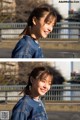 A woman in a denim jacket smiles at the camera.